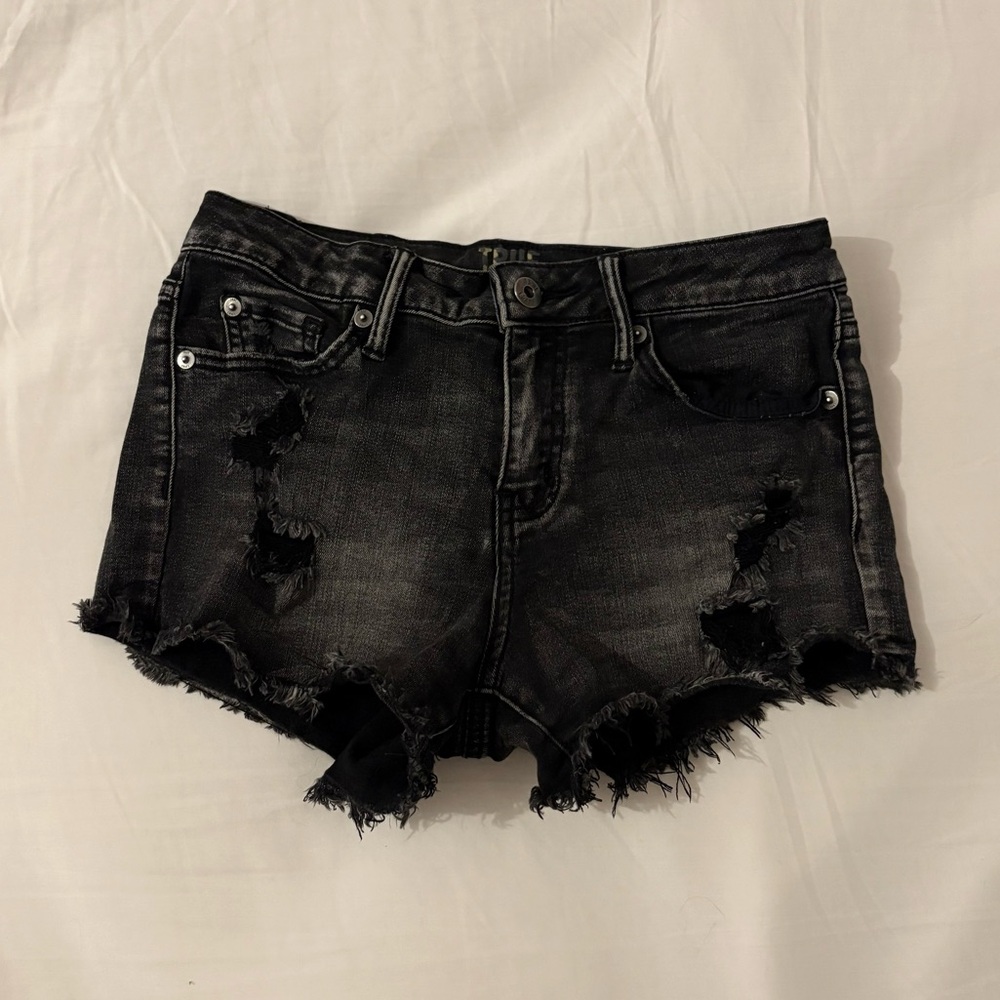 Black Distressed Denim Shorts